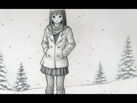 480x360 Drawing Time Lapse Winter Scene - Winter Scene Drawing