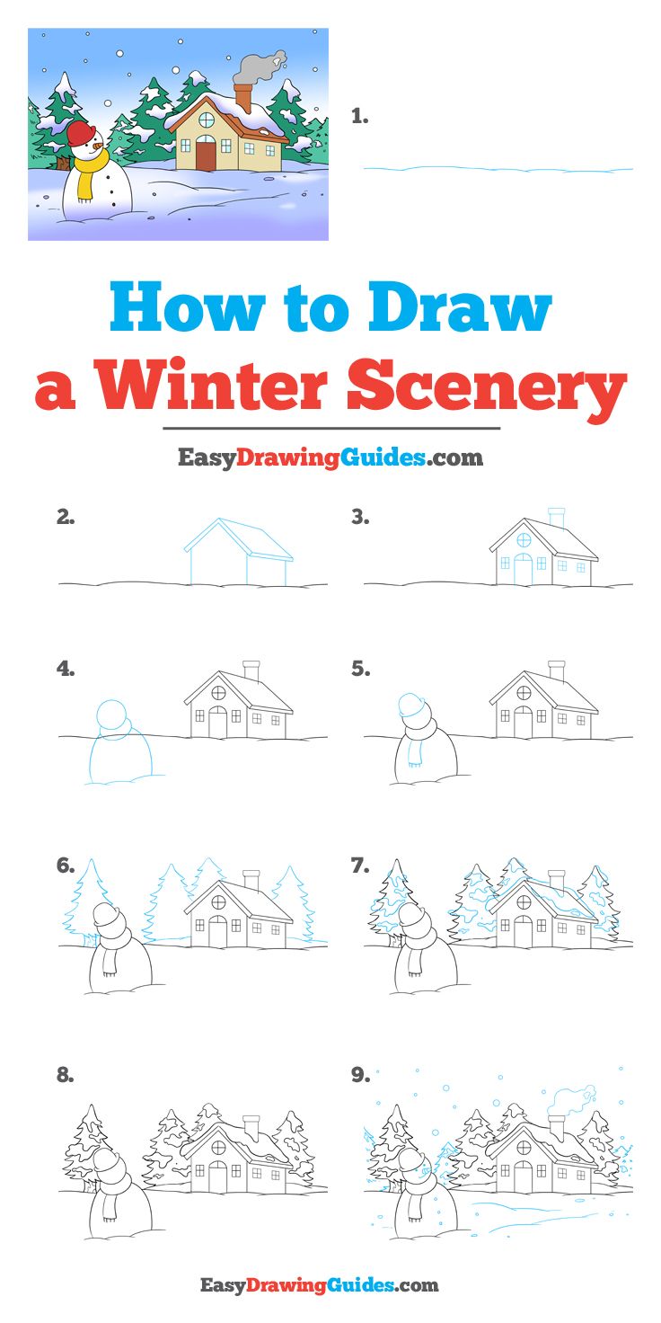 736x1472 How To Draw A Winter Scenery - Winter Scene Drawing