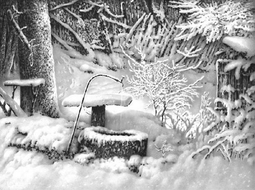 520x388 Incredible Pencil Drawing Winter Scene - Winter Scene Drawing