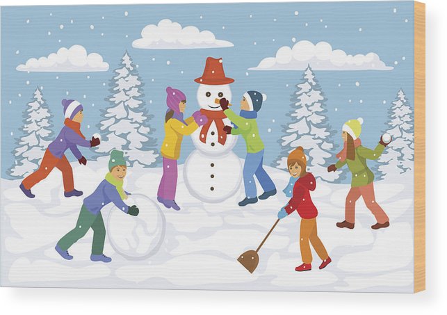 643x453 Winter Scene With Children Playing Outside Snow Ball, Making - Winter Scene Drawing