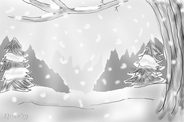 600x400 Winter Scene A Black White Speedpaint Drawing - Winter Scene Drawing