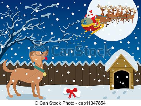 450x338 Winter Scene Santa Just Brought A Christmas Gift - Winter Scene Drawing