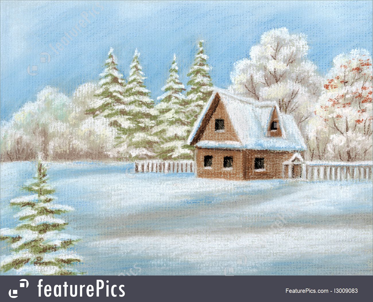 1300x1053 winter season house in winter forest - Winter Season Drawing