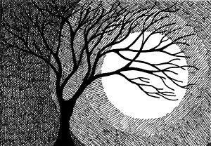 300x208 Winter Tree And Moon Drawing - Winter Tree Drawing