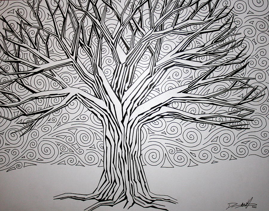 900x705 Winter Wind In The Trees Drawing - Winter Tree Drawing