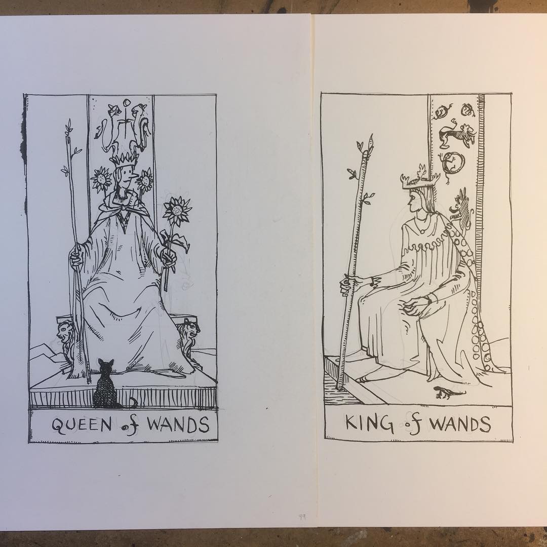 1080x1080 queen and king of wands in progress - Wip Drawing