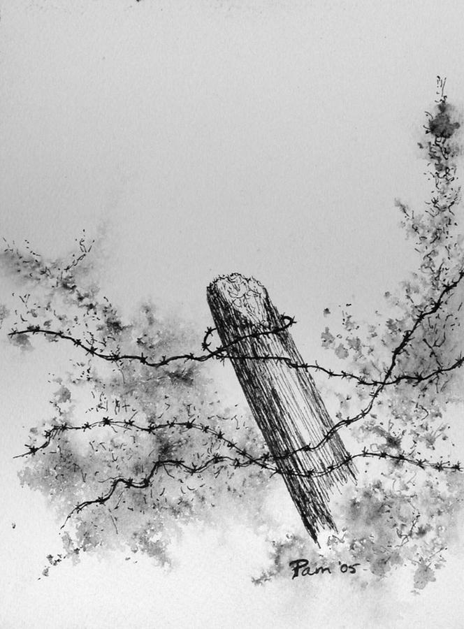 664x900 fence with barbed wire drawing - Wire Fence Drawing
