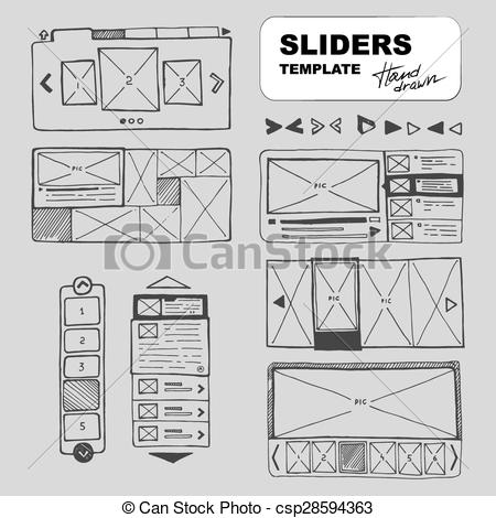 450x470 Sketching Big Wireframe Sets Of Photo Or Video Gallery Sliders - Wireframe Drawing