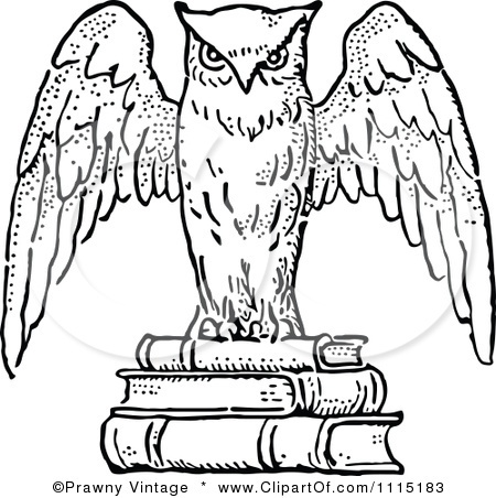 450x452 clipart vintage black and white wise owl on books - Wise Owl Drawing