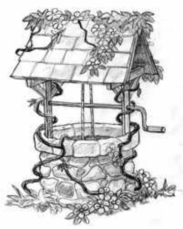 700x874 Poetry On The Wishing Black And White Gardens Ampwishing - Wishing Well Drawing