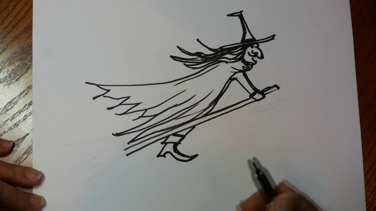 1280x720 how to draw a witch on a broom stick - Witch Broom Drawing