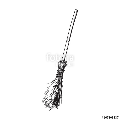 500x500 black and white old twig broom, broomstick, traditional halloween - Witch Broom Drawing