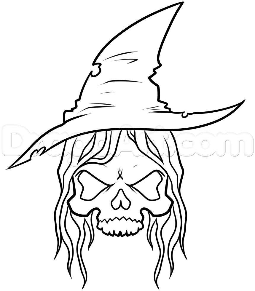 860x982 How To Draw A Witch Skull, Step - Witch Drawing