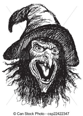 337x470 face of witch hand drawing of witch portrait with hat - Witch Face Drawing