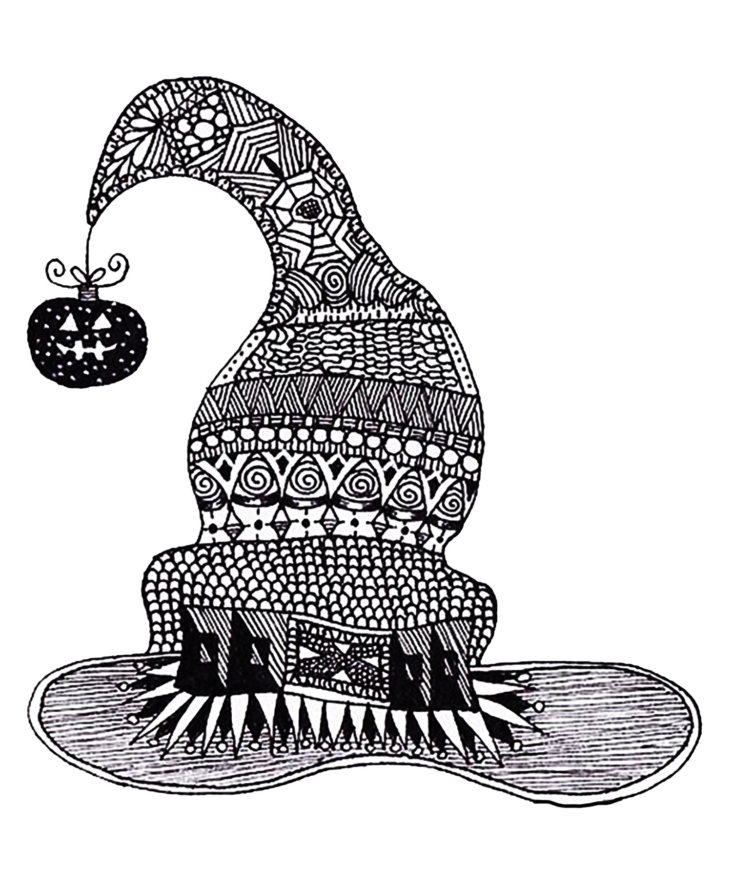 1500x1783 halloween zentangle witch hat - Witch Hat Drawing