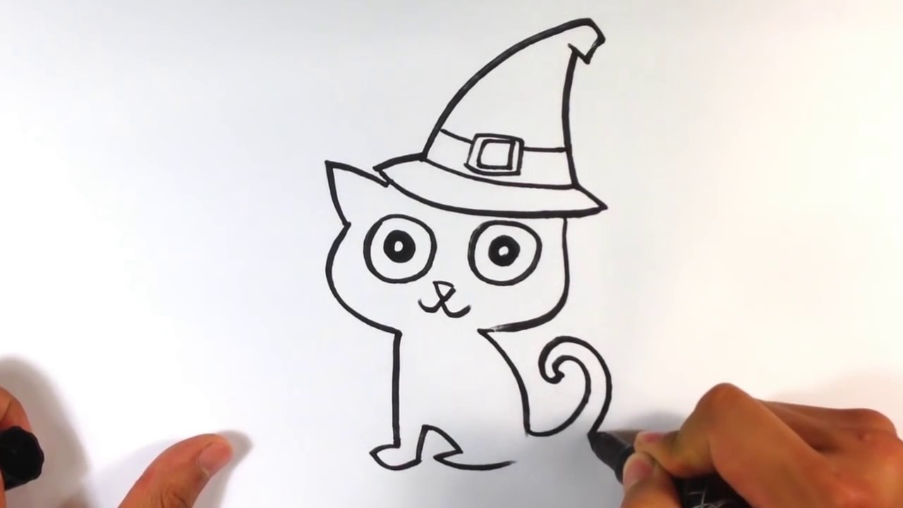 1280x720 how to draw a cat in a witches hat - Witch Hat Drawing