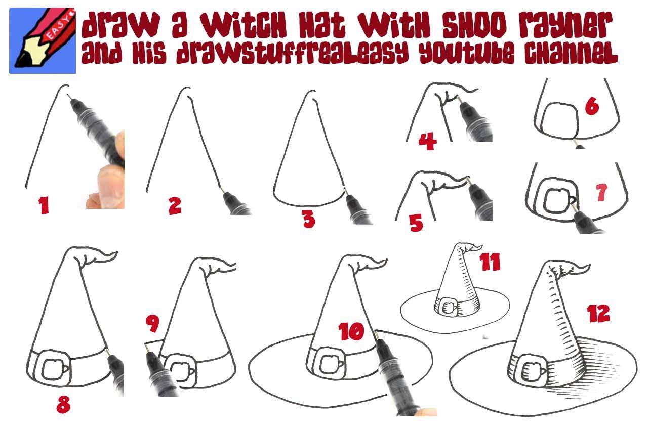1280x854 Easy Halloween Drawings Step - Witch Hat Drawing