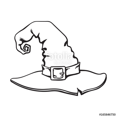 500x500 black and white wizard pointed hat, halloween decoration element - Witch Hat Drawing