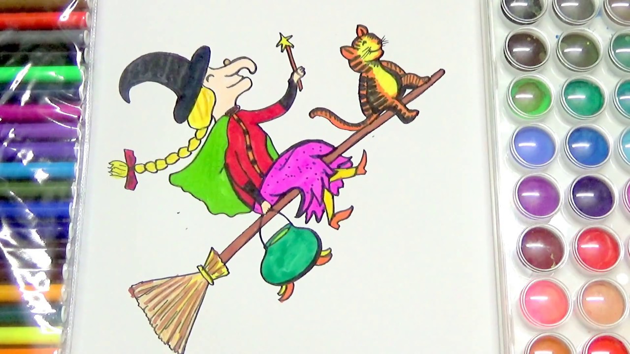 1280x720 how to draw and color room on the broom witch coloring - Witch On Broom Drawing