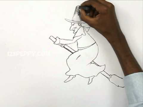 480x360 How To Draw A Witch With Broomstick - Witch On Broom Drawing