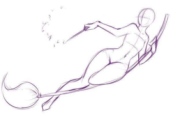 600x424 riding a broom pose - Witch On Broom Drawing
