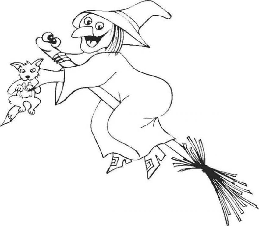 850x742 Witch Coloring Pages - Witch On Broom Drawing