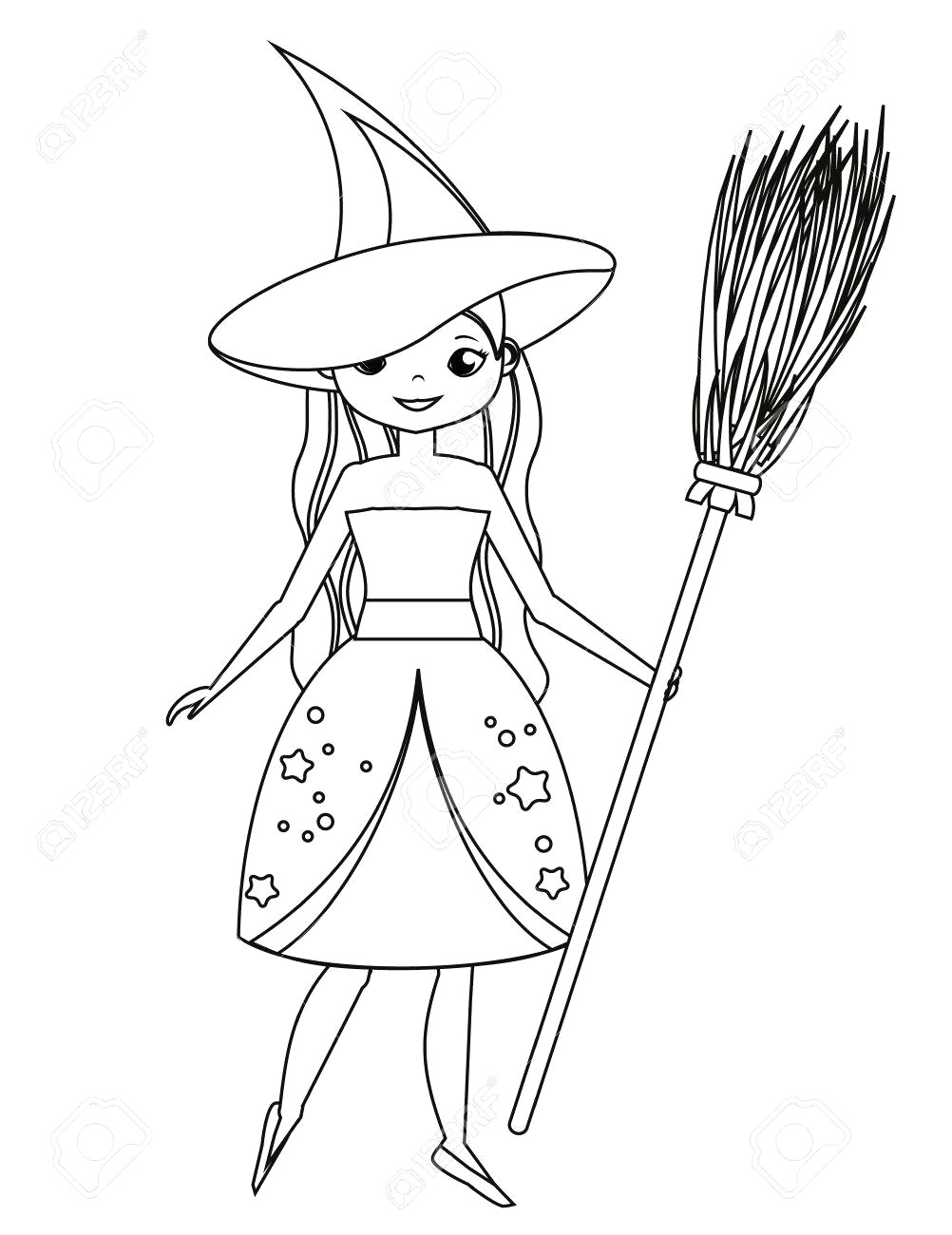 1002x1300 Coloring - Witch On Broom Drawing