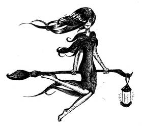 279x250 witch on broom with lantern - Witch On Broom Drawing