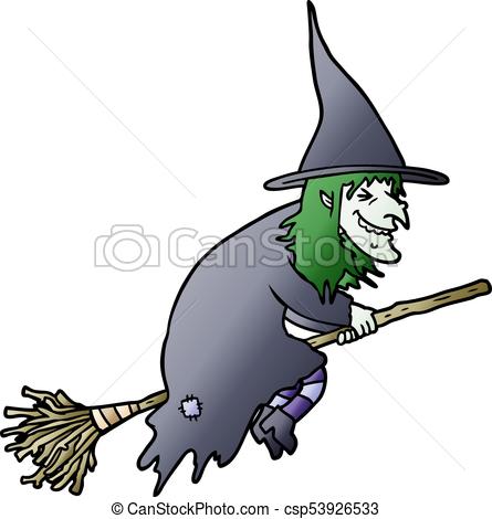 445x470 cartoon witch on broom - Witch On Broom Drawing