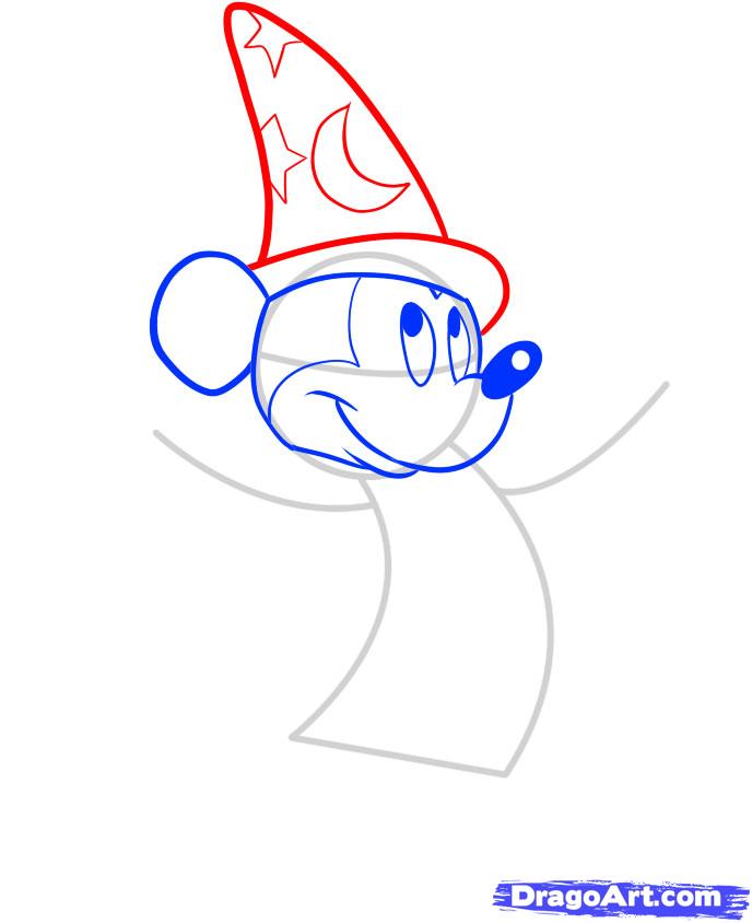 688x844 how to draw fantasia, wizard mickey, step - Wizard Hat Drawing