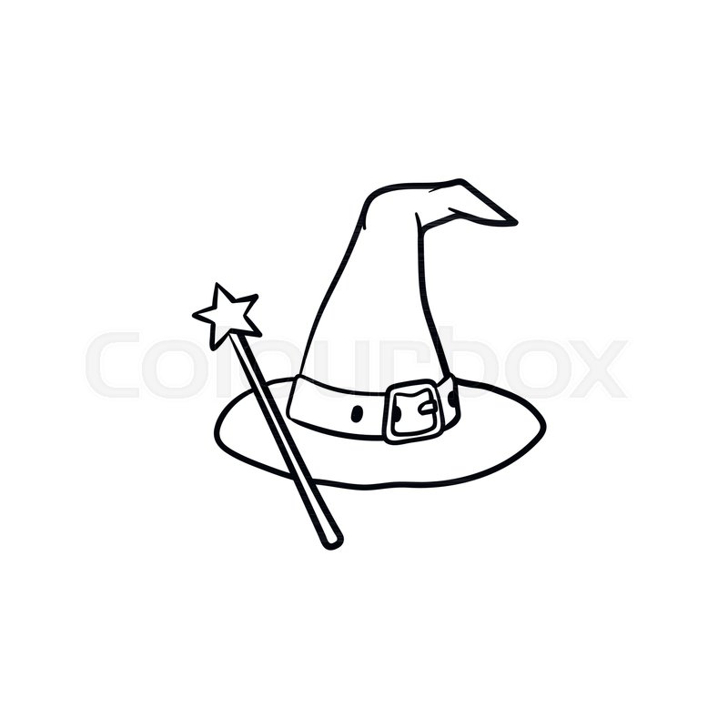 800x800 wizard hat and magic wand hand drawn stock vector colourbox - Wizard Hat Drawing