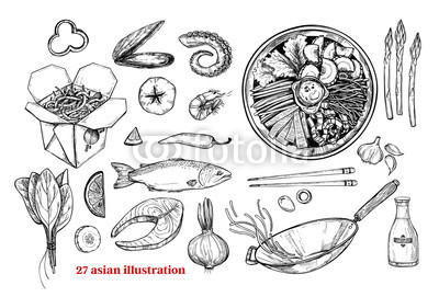 400x271 hand drawn vector illustrations - Wok Drawing