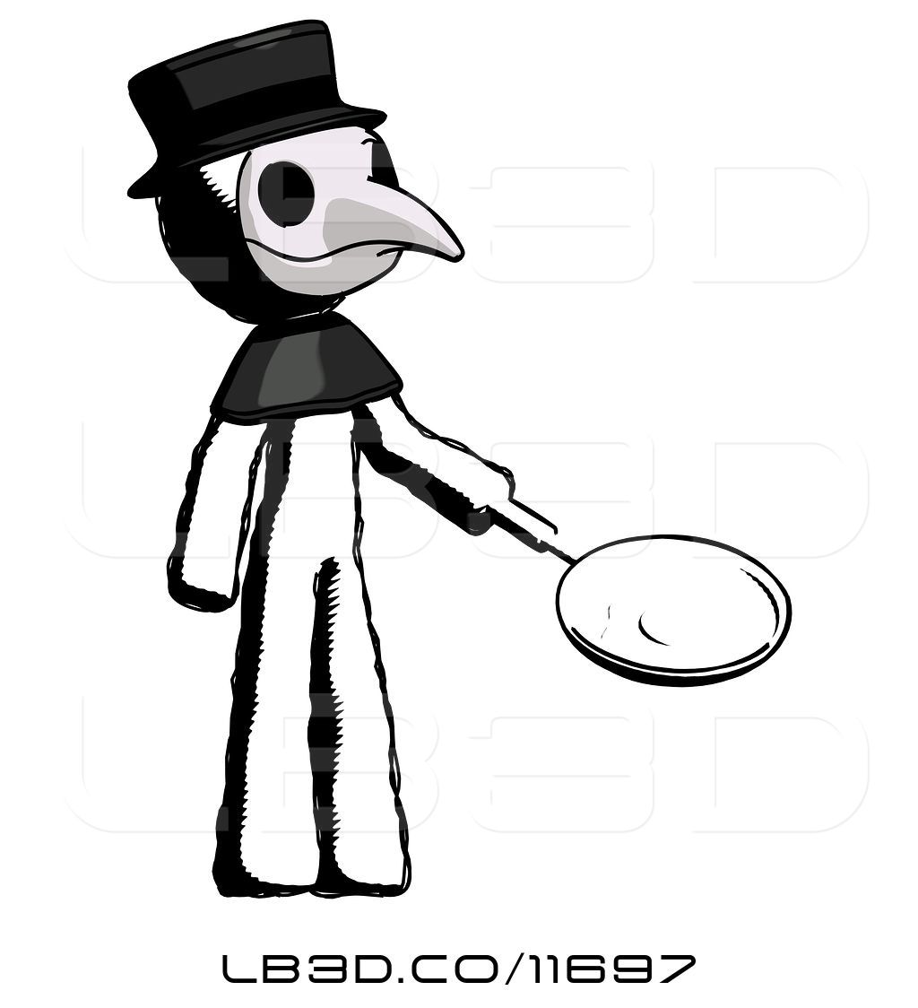 1024x1124 illustration of ink plague doctor guy frying egg in pan or wok - Wok Drawing