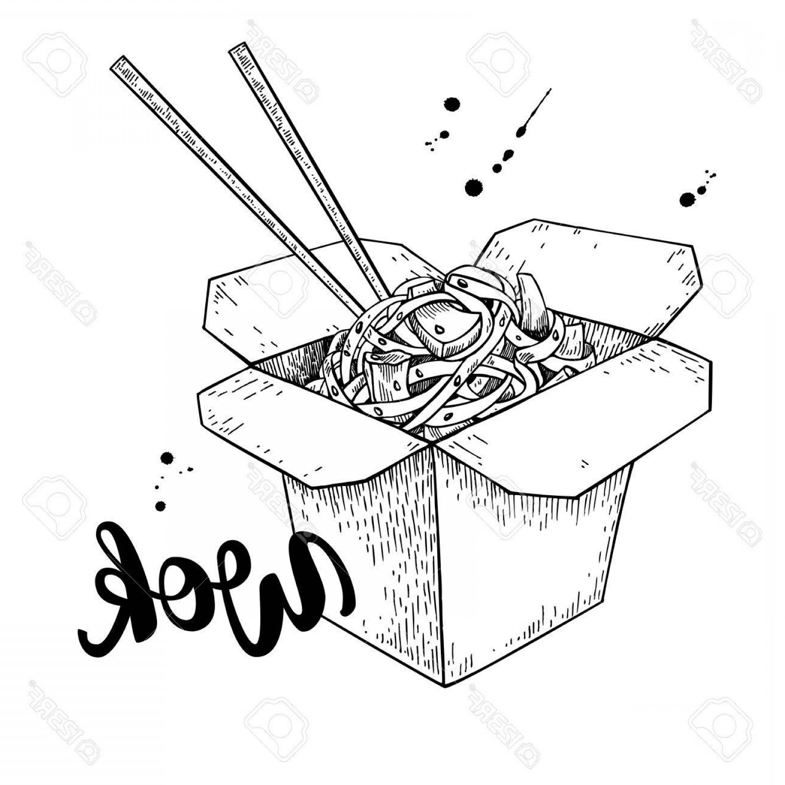 1560x1560 photostock vector wok vector drawing with lettering isolated - Wok Drawing