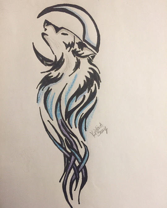 540x674 Wolf Moon Drawing - Wolf And Moon Drawing