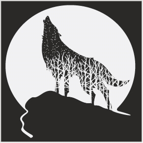 291x291 Wolf Moon Trees - Wolf And Moon Drawing