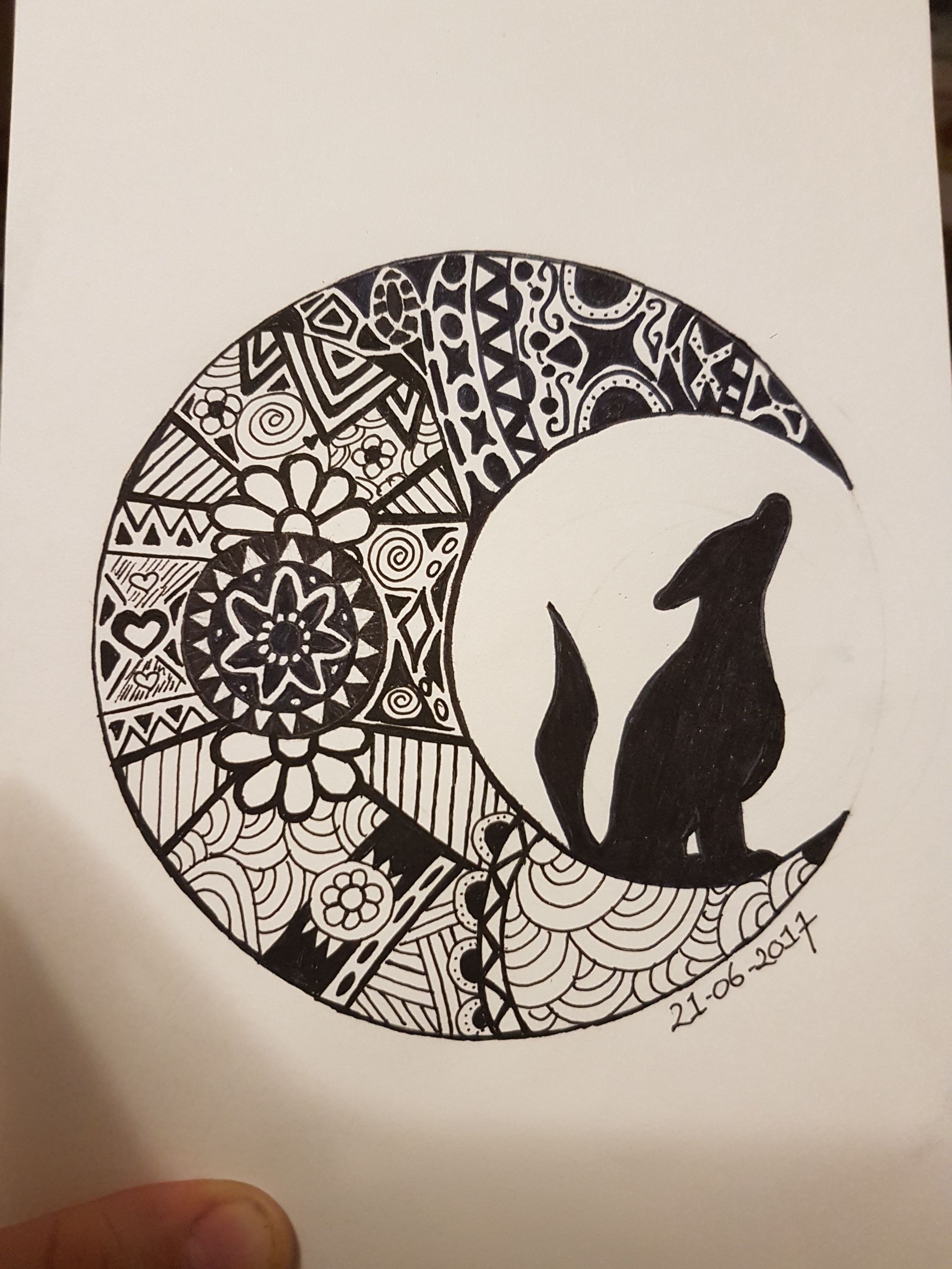 2160x2880 Wolf In Moon Drawing Mandala Style Steemit - Wolf And Moon Drawing