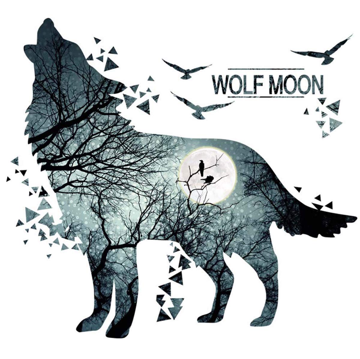 1200x1199 Yiuhart Wolf Moon Wall Stickers Diy Animal Wall Decal - Wolf And Moon Drawing