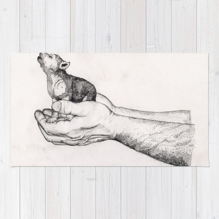 700x700 Wolf Cub Graphite Rug - Wolf Cub Drawing