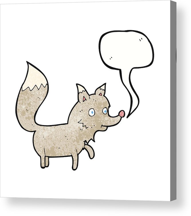 667x752 cartoon wolf cub with speech bubble acrylic print - Wolf Cub Drawing