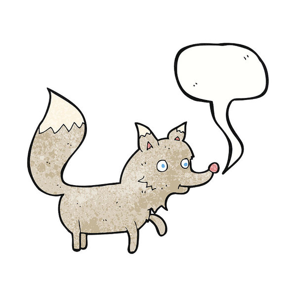 599x600 Cartoon Wolf Cub With Speech Bubble Art Print - Wolf Cub Drawing