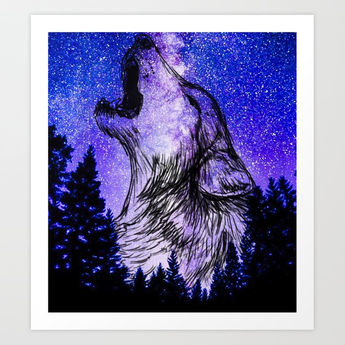 700x700 Galaxy Wolf Drawing Art Print - Wolf Drawing Art