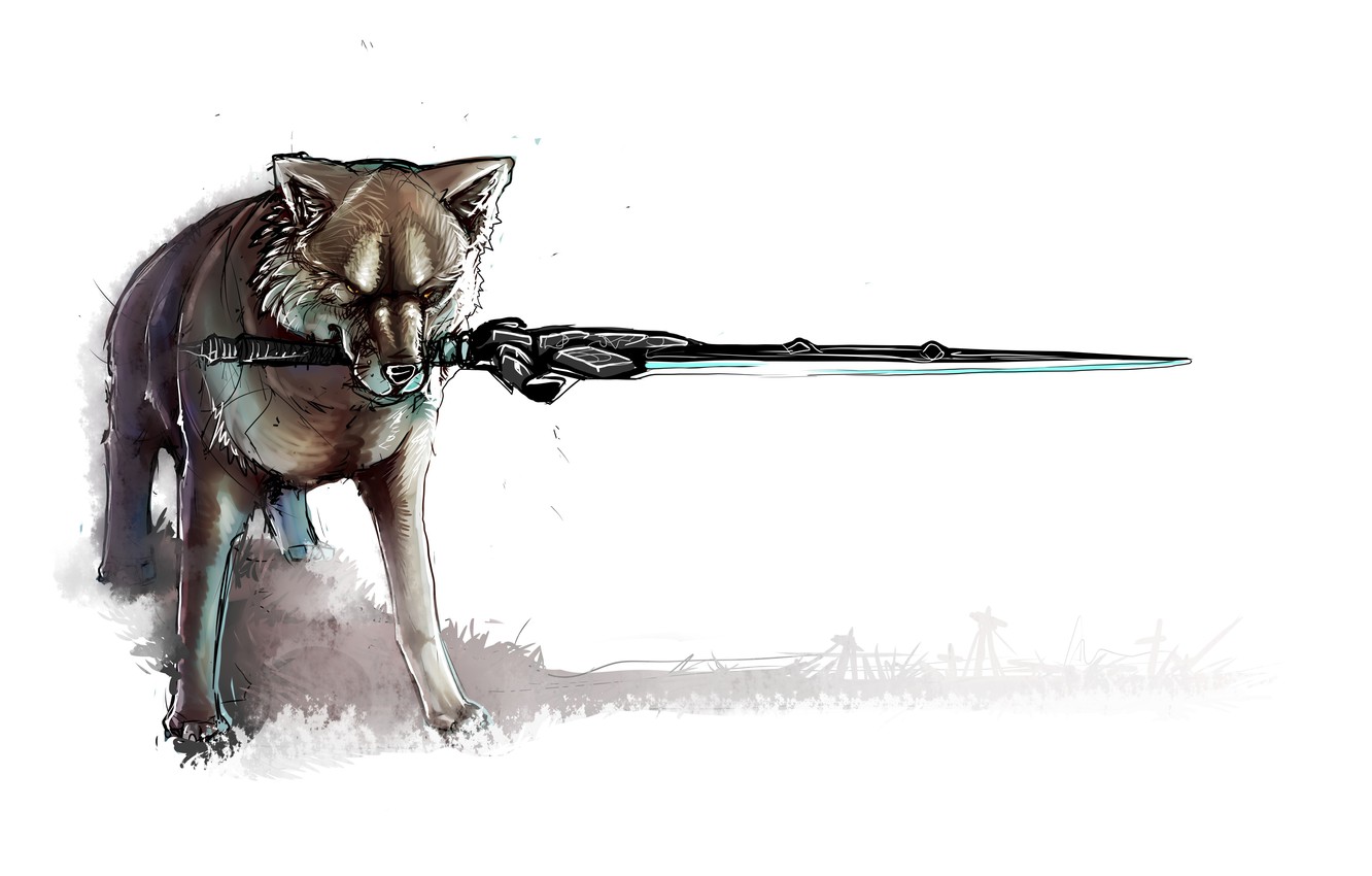 1332x850 wallpaper sword, fantasy, game, minimalism, weapon, wolf, painting - Wolf Drawing Games