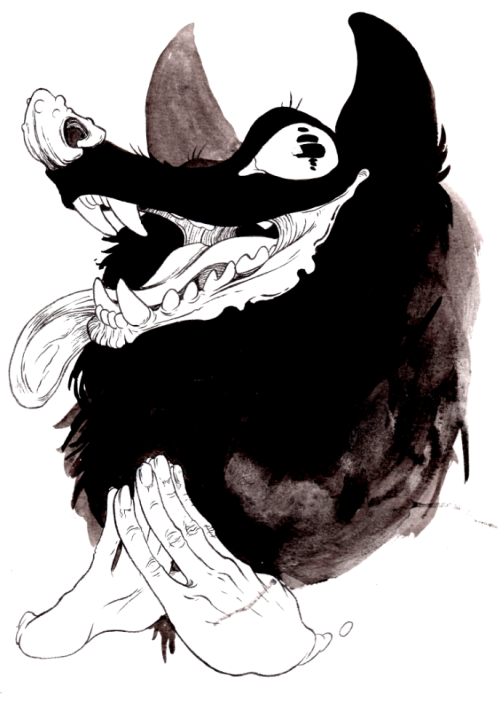 500x701 Drawing Illustration Black And White Wolf Hands Ink Teeth Werewolf - Wolf Drawing Tumblr