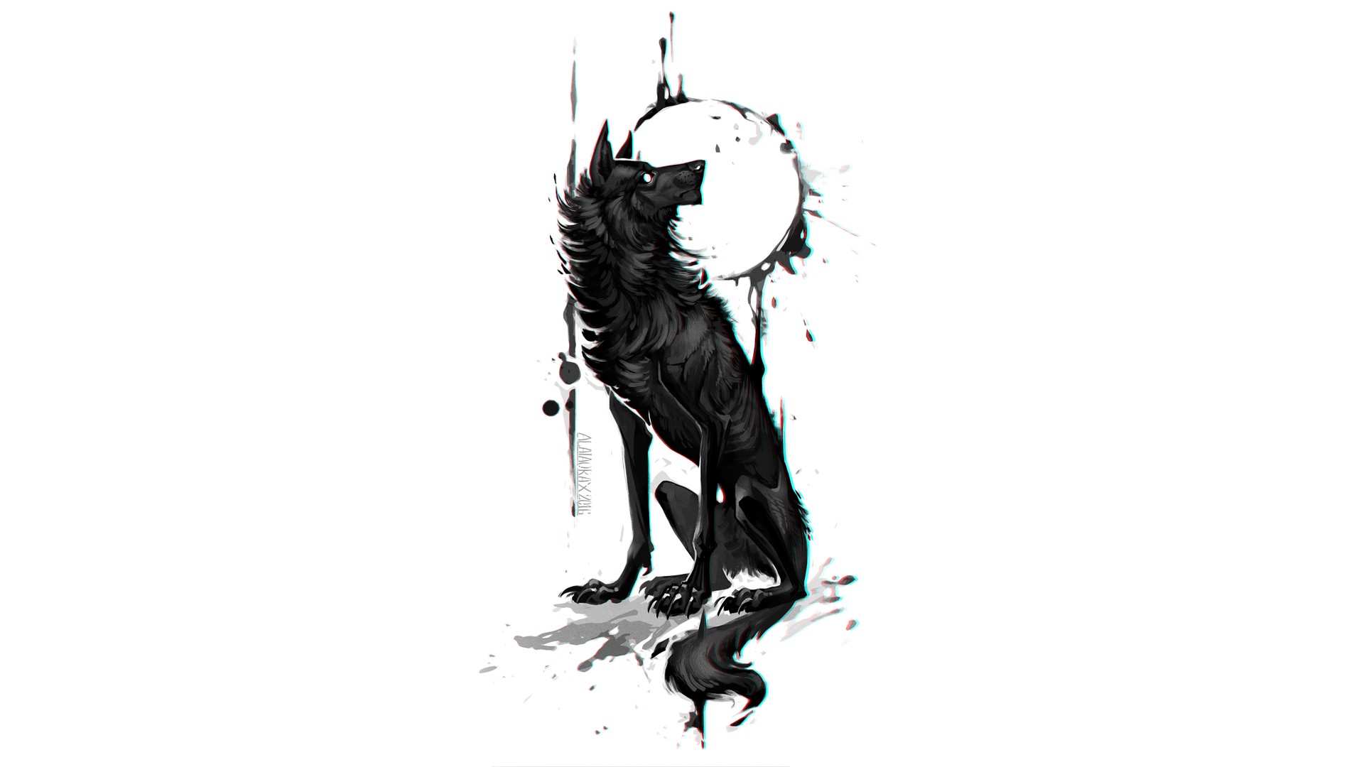 1920x1080 Wallpaper Drawing, Illustration, Abstract, White Background - Wolf Drawing Wallpaper
