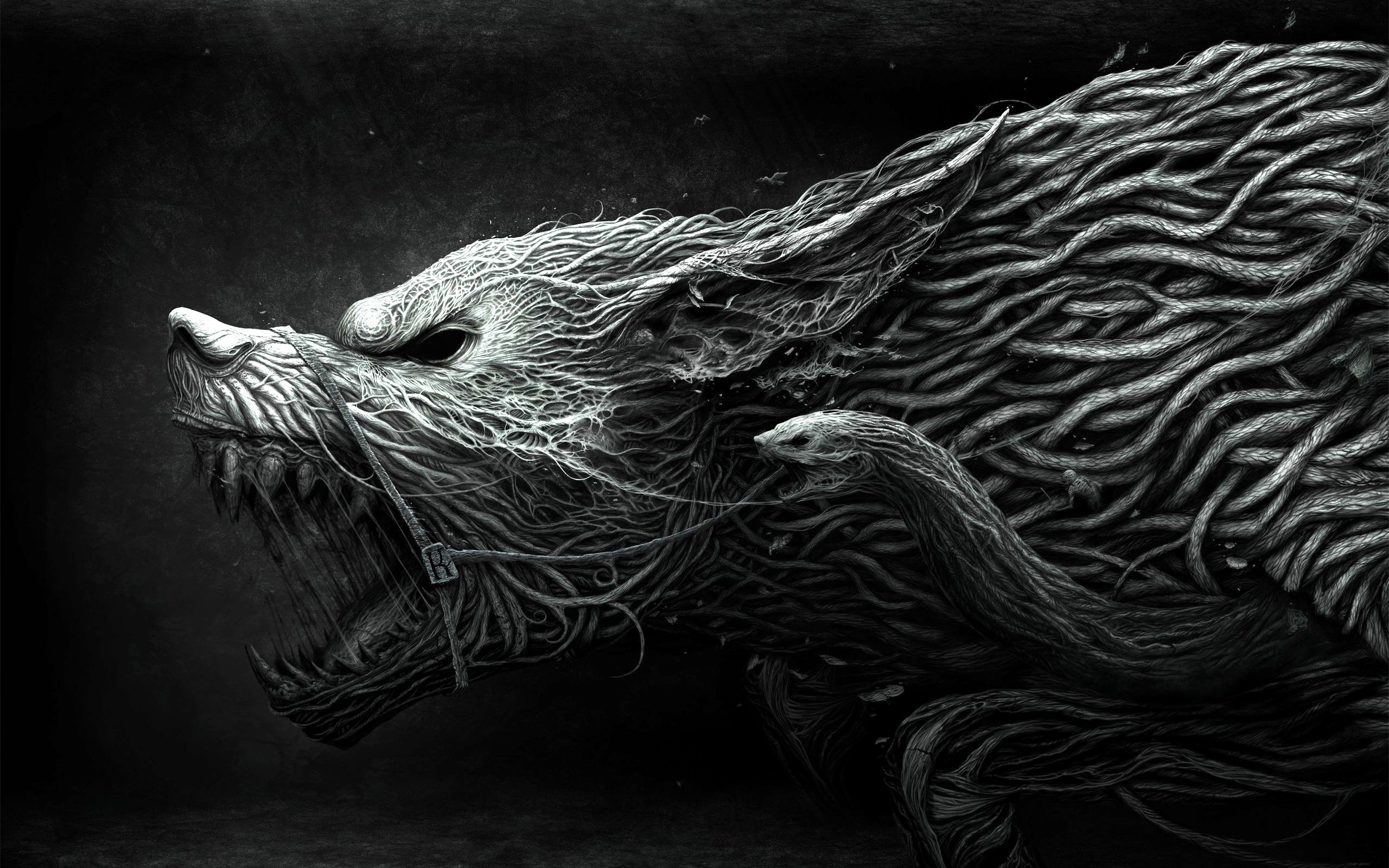2560x1600 Wallpaper Drawing, Illustration, Wildlife, Wolf, Teeth, Whiskers - Wolf Drawing Wallpaper
