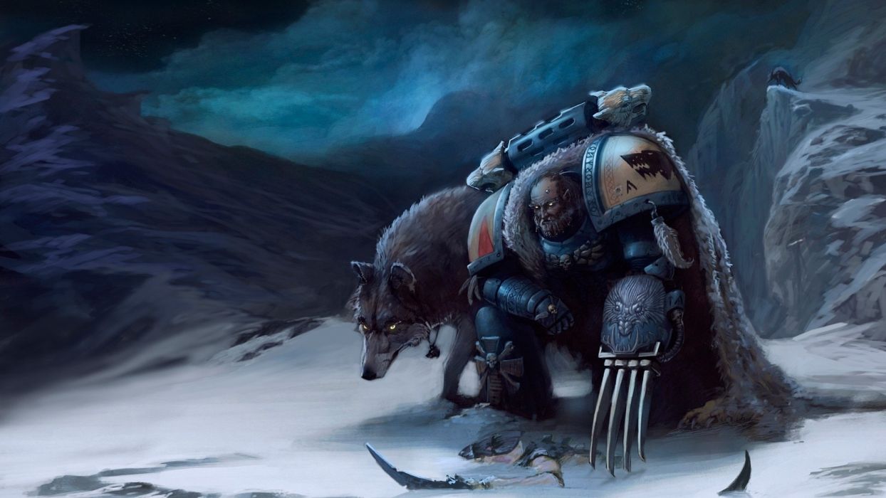 1244x700 Warhammer Space Marines Wolf Drawing Sci Fi Art Warriors - Wolf Drawing Wallpaper