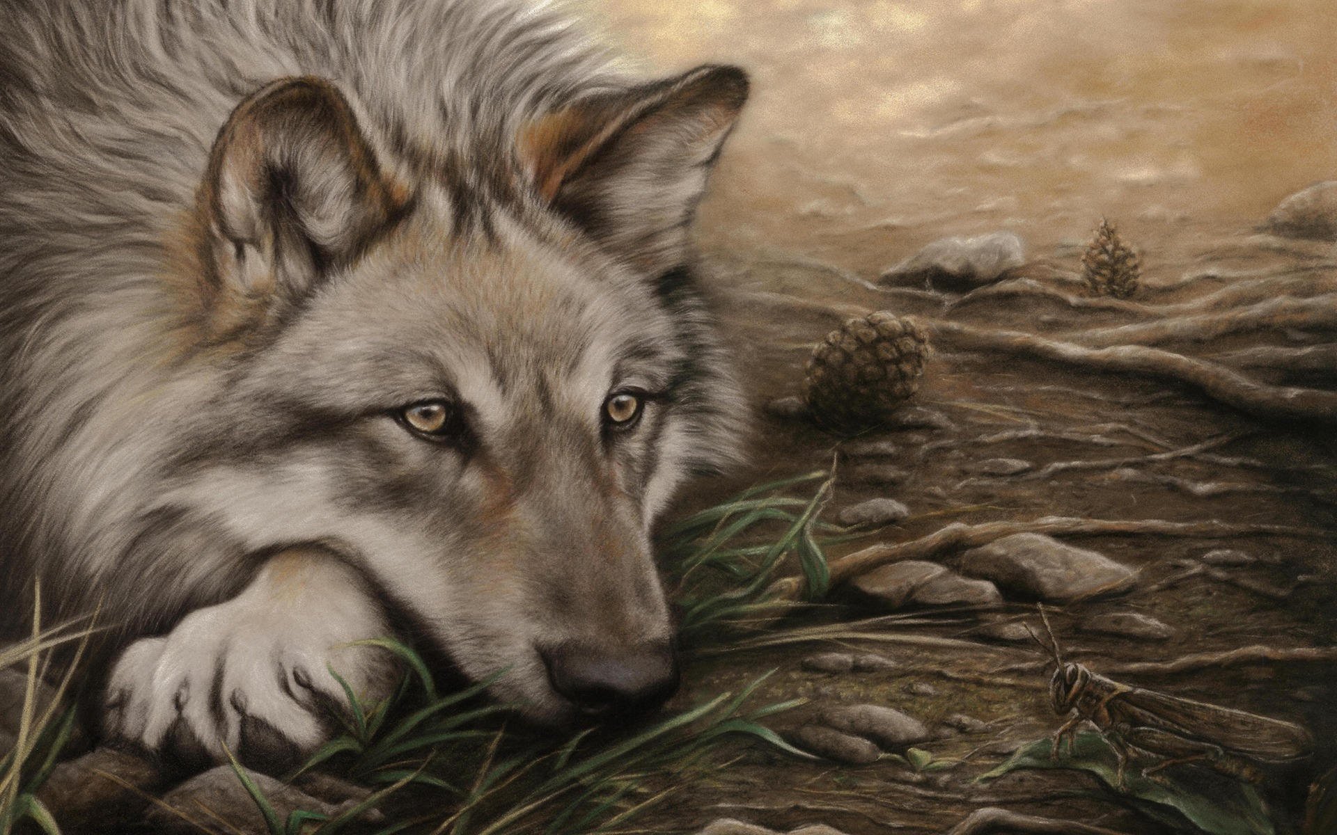 1920x1200 Wolf Drawing - Wolf Drawing Wallpaper