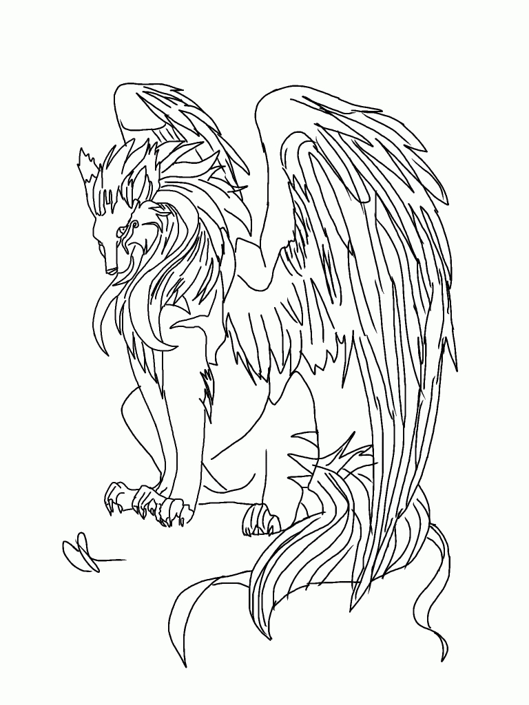 768x1024 Wolf With Wings Coloring Pages - Wolf Drawing With Wings