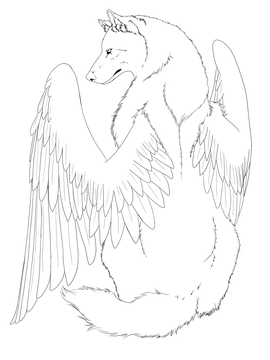 900x1200 Anime Wolf With Wings Coloring Pages - Wolf Drawing With Wings